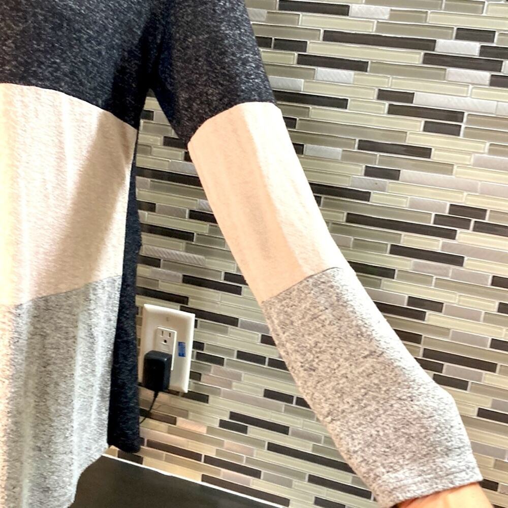 Mix Color Block Open Front Cardigan. Long Sleeve … - image 3